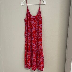 LOFT Vibrant Red and Purple Midi Dress